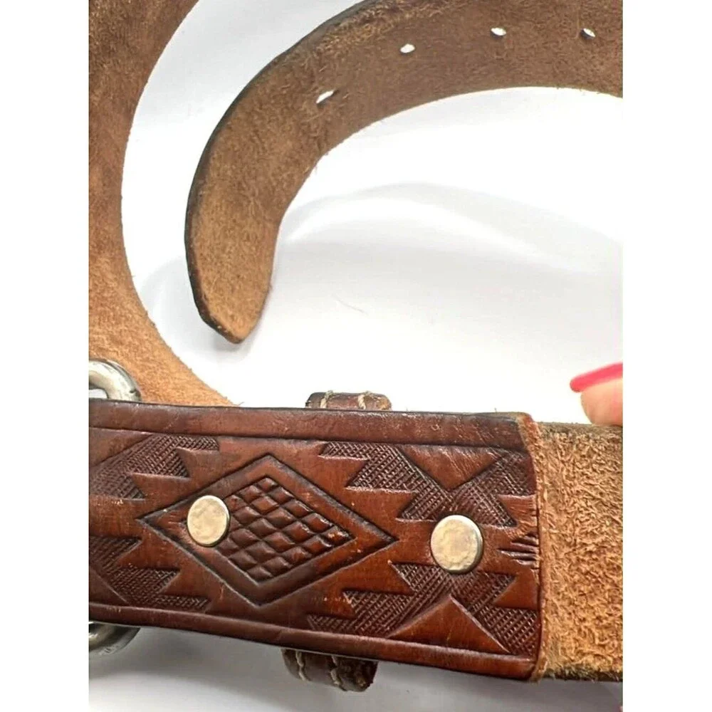 Vintage Tooled Genuine Leather Belt (Made in USA)